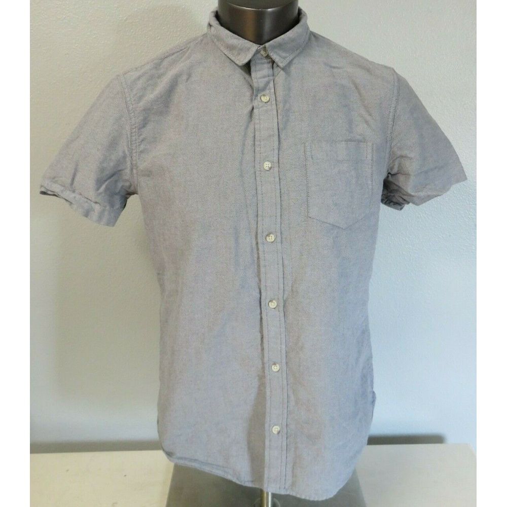 Mens The Rail Button UP Shirt Size L Short Sleeve 100% Cotton Light Gray Solid